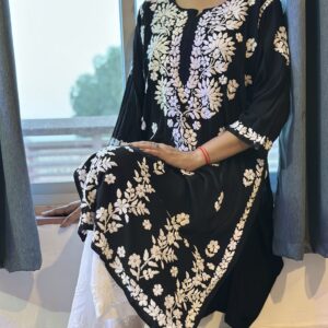 Shadow Bloom Chikankari Black Kurti
