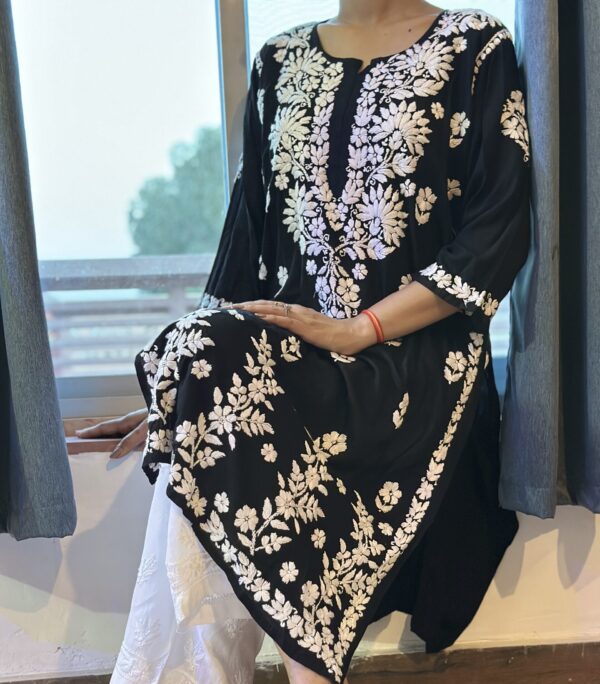 Shadow Bloom Chikankari Black Kurti