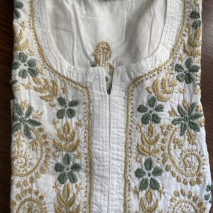 Megh Malhar Chikankari Kurti - Golden Yellow+Green