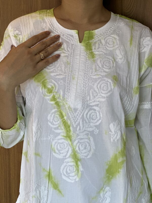 IMG_4524 Lime Bloom Tie-Dye Chikankari Short Kurti