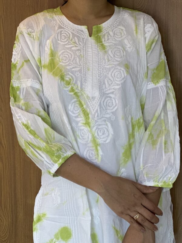 IMG_4525 Lime Bloom Tie-Dye Chikankari Short Kurti