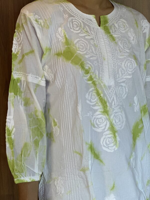 IMG_4526 Lime Bloom Tie-Dye Chikankari Short Kurti