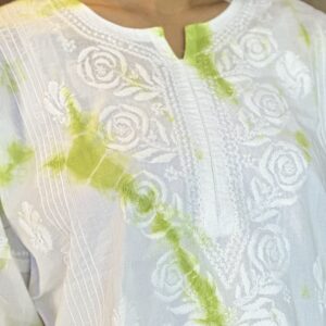 Lime Bloom Tie-Dye Chikankari Short Kurti