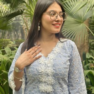 Lace-Detail Embroidered Co-Ord Set for Women